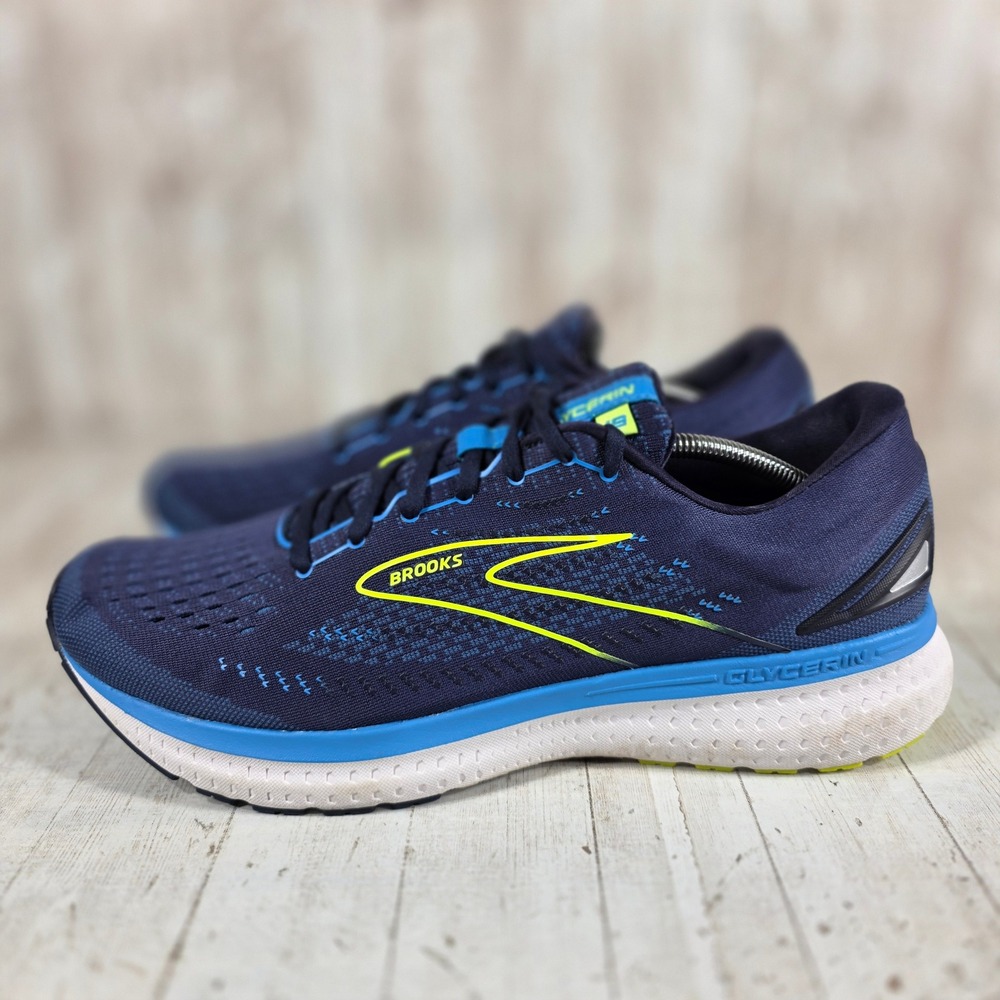 Brooks Glycerin 19 Mens Navy Blue Yellow Running Shoes 1103561D443 Size 14
